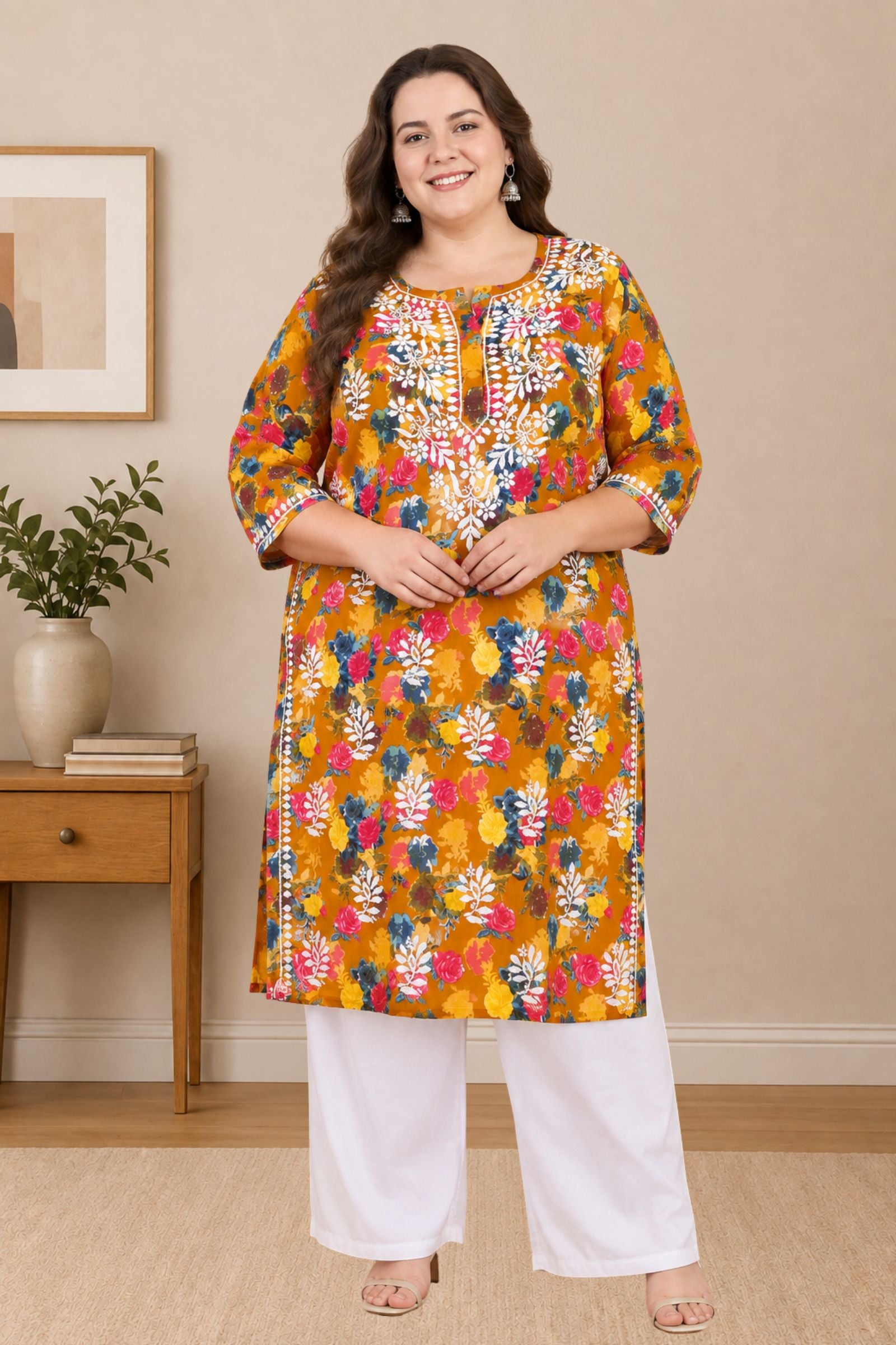 chikankari kurta women ethnic embroidered lucknowi chikan kurti daily wear girls handcrafted cotton fabric casual summer comfortable regular straight fit lakhnavi chicken ladies